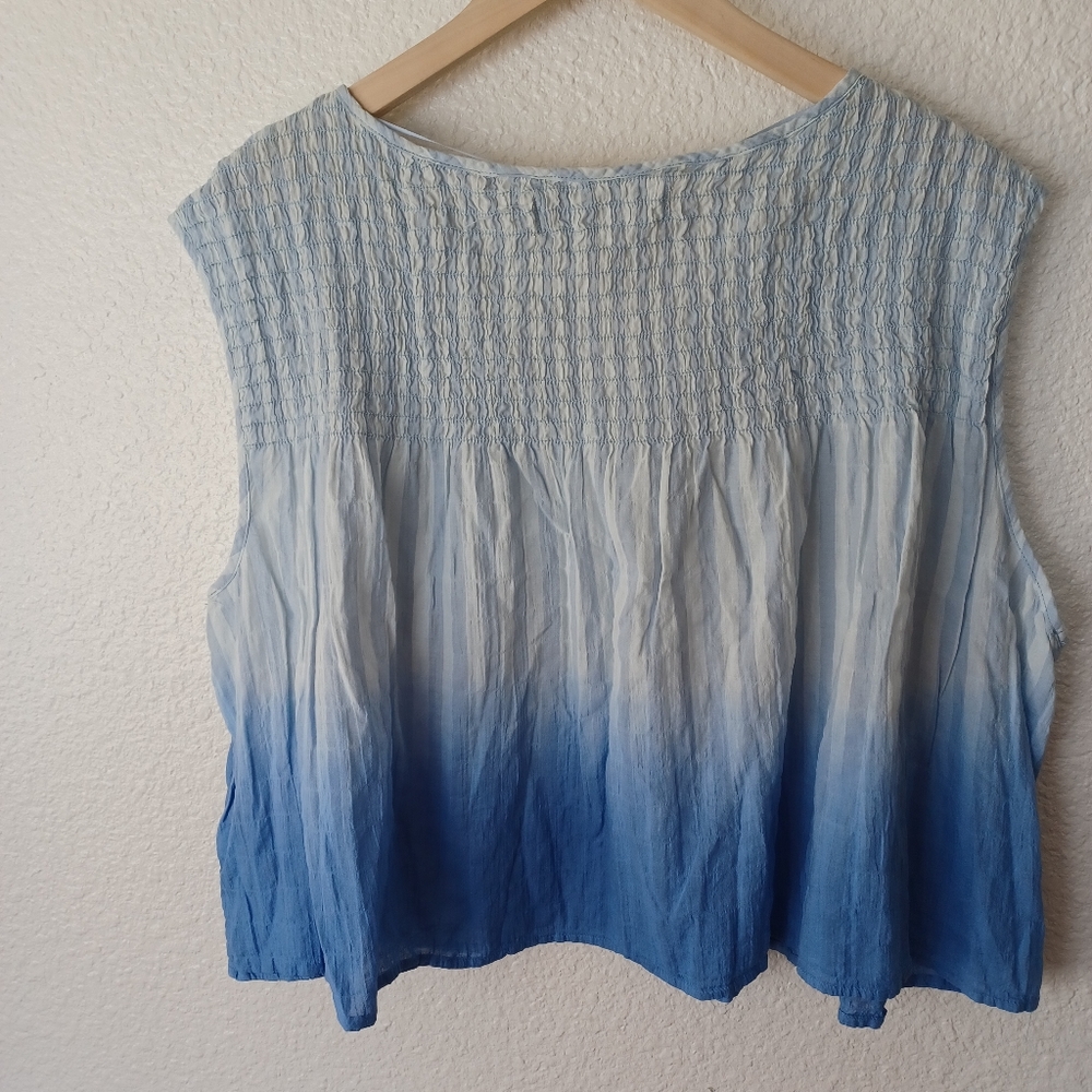 NWT Free people oversized Blue Ruffled Ombre Henley Top (XS) - Picture 6 of 6